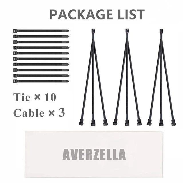 Alt view image 5 of 6 - 3 Pack PWM Fan Splitter Adapter Cable Sleeved Braided Y Splitter Computer PC 4 Pin Fan Extension Power Cable 1 to 3 Converter for Computer ATX Case 4-Pin/3-Pin Cooling Fan Cable -10.5 inch