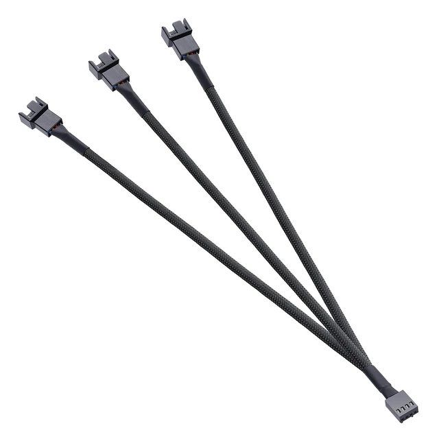 Alt view image 6 of 6 - 3 Pack PWM Fan Splitter Adapter Cable Sleeved Braided Y Splitter Computer PC 4 Pin Fan Extension Power Cable 1 to 3 Converter for Computer ATX Case 4-Pin/3-Pin Cooling Fan Cable -10.5 inch