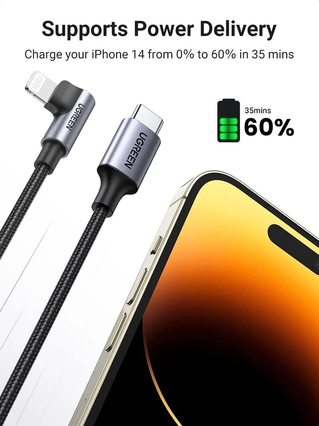 Alt view image 10 of 14 - UGREEN MFi Certification Lightning Cable - 90 Degree USB C to Lightning Cable 3FT Compatible with iPhone 14/14 Pro/14 Pro Max, iPhone 13/12/11/X/XR/XS/8 Series, iPad, AirPods Pro (Pack of 2)