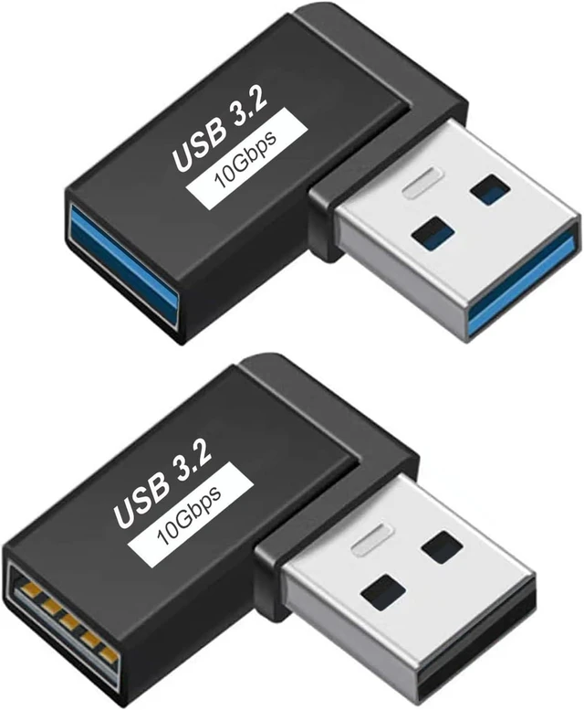 Main image of 90 Degree Left and Right Angle USB 3.0 Male to Female Expansion Adapter USB Extender Connector Adapter 2 Pack-Black