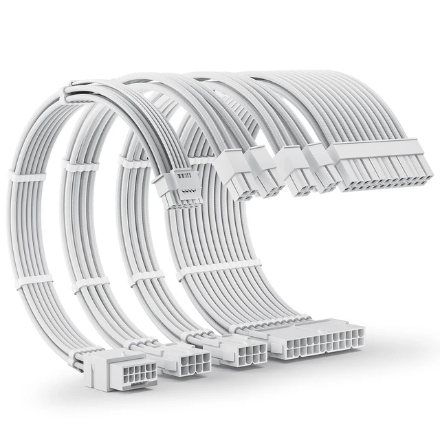 Alt view image 15 of 20 - 12VHPWR PSU Extension Cable Kit for RTX 50/40 Series, 16AWG Pcie 5.0 Cable Extension Kit Soft Braided 16PIN to 16PIN Cable Kit, 24pin ATX /4+4pin EPS /12+4pin 30CM