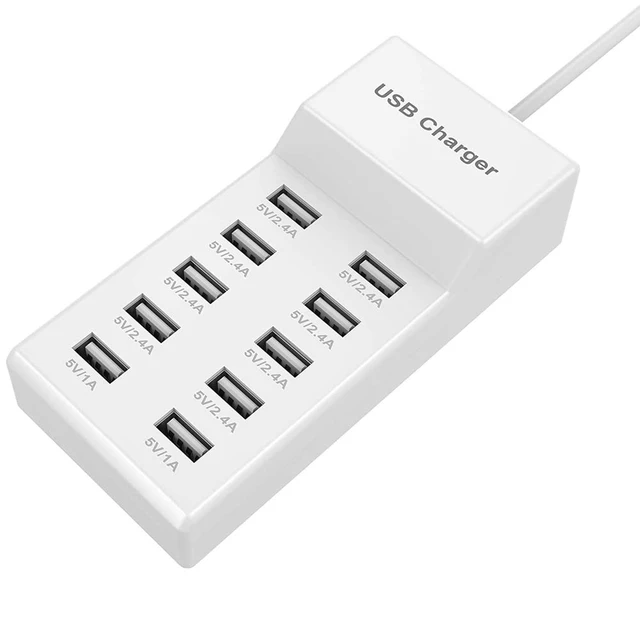 Alt view image 8 of 14 - 10-Port USB Wall Charger Station with Rapid Charging Auto Detect Technology Safety Guaranteed Family-Sized USB Ports for Multiple Devices Smart Phone Tablet Laptop Computer