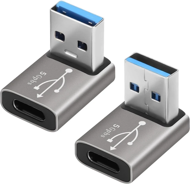 Main image of 90 Degree USB to USB C Adapter 2 Pack Up and Down Right Angle USB C Female to A Male Charger Connector Converter USB L Shape Extender Support Charge & Data Sync for PC Laptop Mouse Keyboard