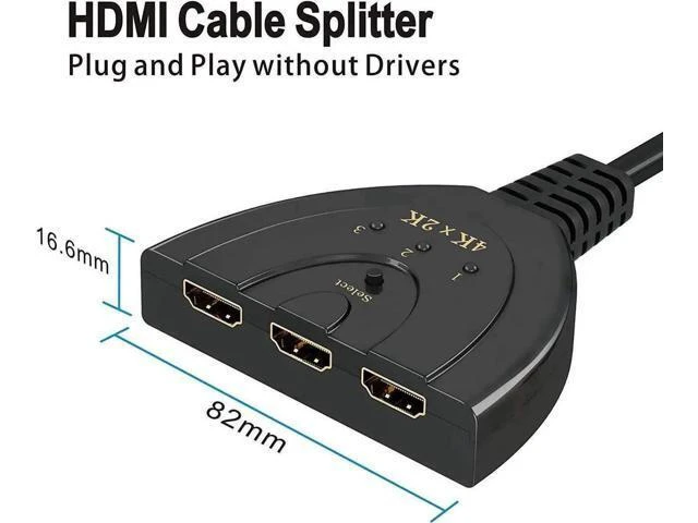Alt view image 5 of 6 - 3 Port 3x1 HDMI Switcher with Built-in Pigtail Cable, 4K HDMI Switch Splitter Supports 4K, 1080P Full HD & 3D Video