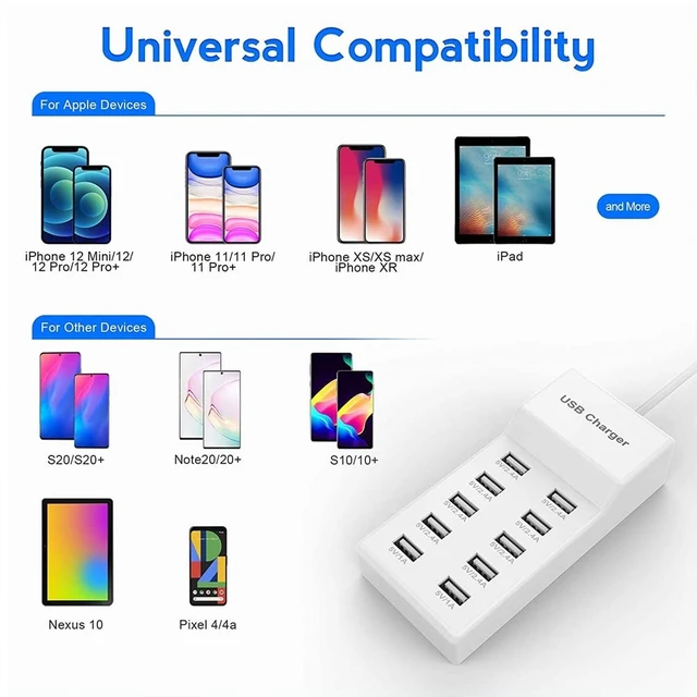 Alt view image 11 of 14 - 10-Port USB Wall Charger Station with Rapid Charging Auto Detect Technology Safety Guaranteed Family-Sized USB Ports for Multiple Devices Smart Phone Tablet Laptop Computer