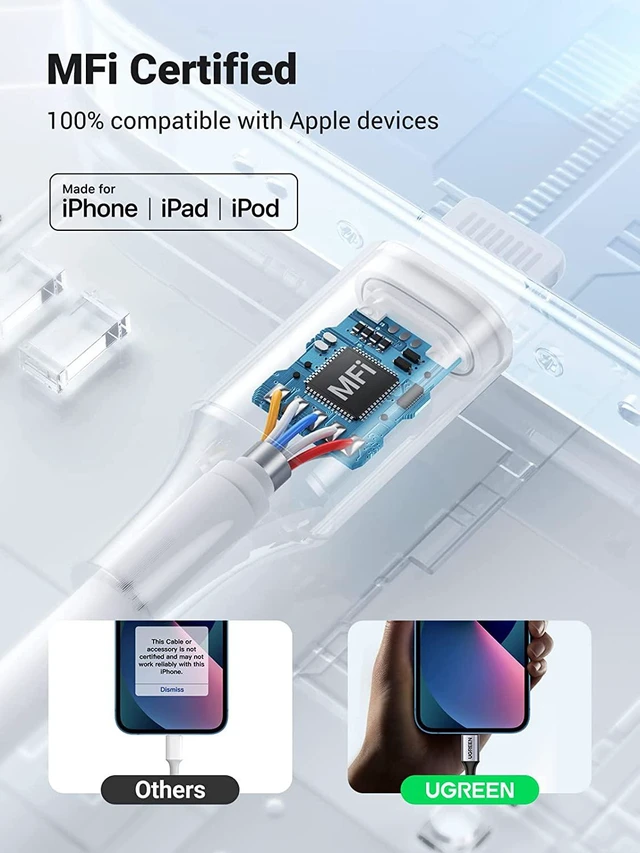Alt view image 4 of 7 - UGREEN Headphone Adapter for iPhone MFi Certified Lightning to 3.5 mm Earphone Jack Male to Female Braided Audio Aux Stereo Cable Connector Dongle for iPhone 13 12 SE 11 Pro Max, XS XR 8 Plus, Gray
