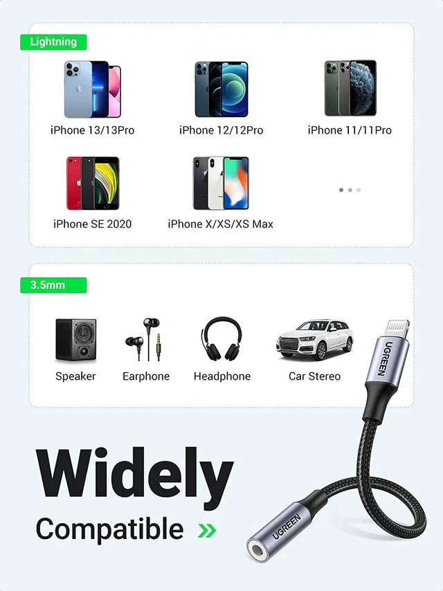 Alt view image 5 of 7 - UGREEN Headphone Adapter for iPhone MFi Certified Lightning to 3.5 mm Earphone Jack Male to Female Braided Audio Aux Stereo Cable Connector Dongle for iPhone 13 12 SE 11 Pro Max, XS XR 8 Plus, Gray