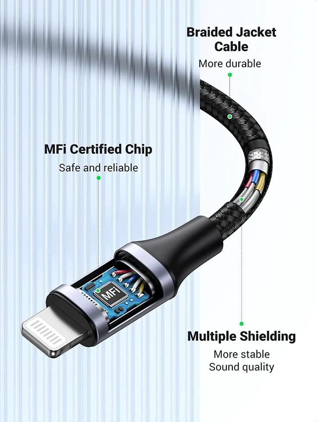 Alt view image 6 of 7 - UGREEN Headphone Adapter for iPhone MFi Certified Lightning to 3.5 mm Earphone Jack Male to Female Braided Audio Aux Stereo Cable Connector Dongle for iPhone 13 12 SE 11 Pro Max, XS XR 8 Plus, Gray
