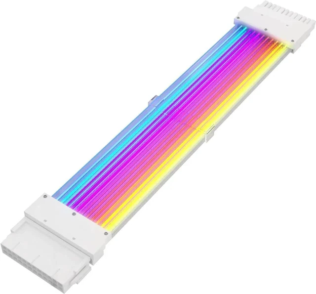 Alt view image 9 of 14 - RGB PSU Cables,ARGB Motherboard Power Supply Cable,24 Pin Sleeved Cable Extension Kit,Strimer Extension Cable Kit 5V 3Pin Synchronized,Customed White PC Chassis(White Connector A Style)