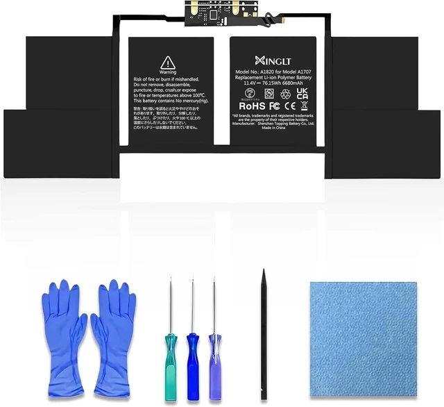 Main image of A1707 Replacement Battery for MacBook Pro,A1820 Laptop Battery for MacBook Pro 15 inch A1707 (2016, 2017) 6680mAh 76.15Wh EMC 3072 3162