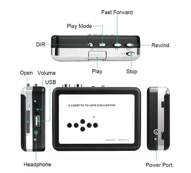 Alt view image 3 of 7 - Standalone Cassette to MP3 Converter Auto Reverse, Direct USB Recording, No Computer Needed, Portable Tape Player & Digitalizer - ezcap231