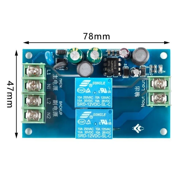 Alt view image 6 of 6 - 2PCS 2 Channel Automatic Power Switching Module Automatic Emergency Power Supply Module Switch Dual Power Supply Module AC 90-240V 10A Backup Battery Switch Controller Module
