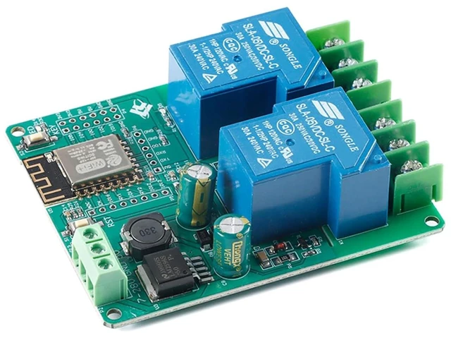 Alt view image 2 of 6 - ESP8266 5V 30A Relay Module, 2 Channel ESP-12F Development Board for Smart Home IoT, DC7-80V Power Supply