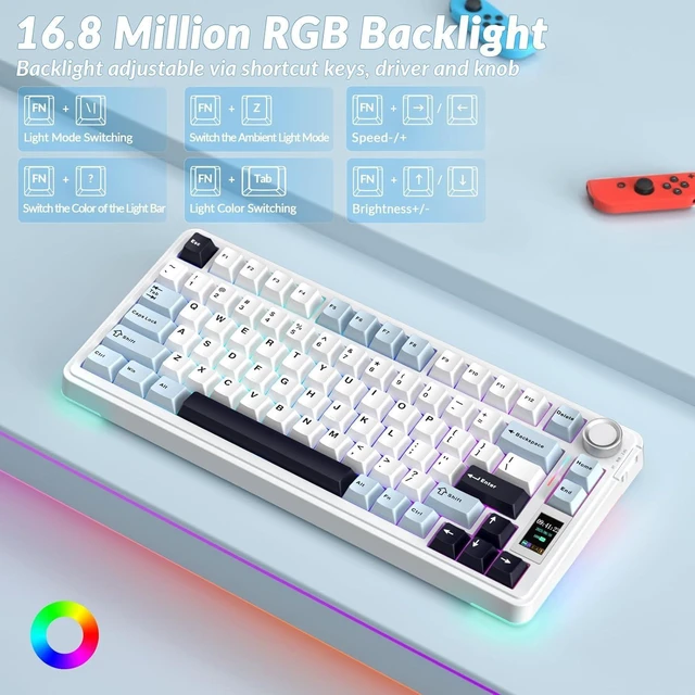 Alt view image 6 of 7 - AULA S75 PRO Wireless Mechanical Keyboard with Screen&Knob, 75% Hot Swappable Gaming Keyboard with Pre-lubed Switches, RGB Backlit, PBT Keycaps Creamy Sounding Pc Gaming Keyboards