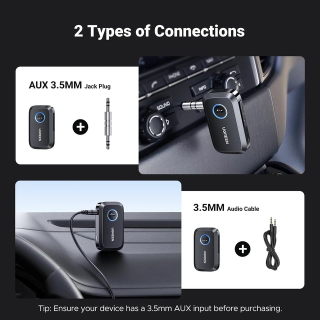 Alt view image 14 of 14 - Bluetooth 5.4 Car Adapter, Hands-Free Call & Noise Cancelling AUX to Bluetooth Adapter for Car, 3.5mm Audio Blue-Tooth Receiver for Cars Stereo Home Speaker - 15H Battery Life