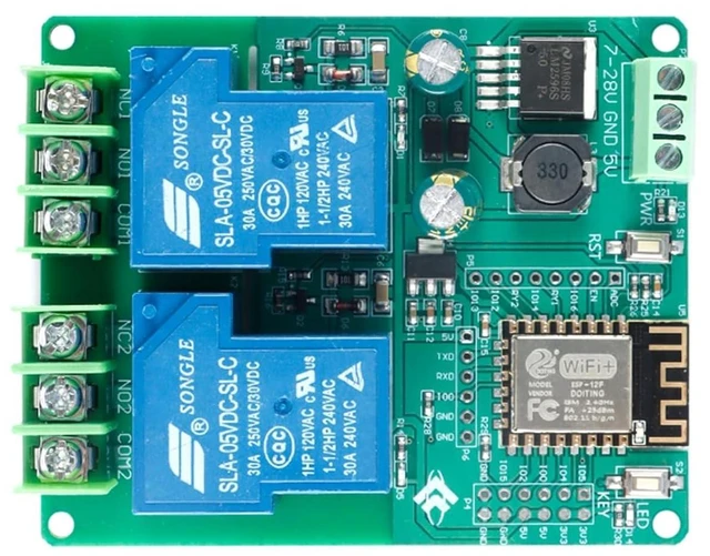 Alt view image 4 of 6 - ESP8266 5V 30A Relay Module, 2 Channel ESP-12F Development Board for Smart Home IoT, DC7-80V Power Supply