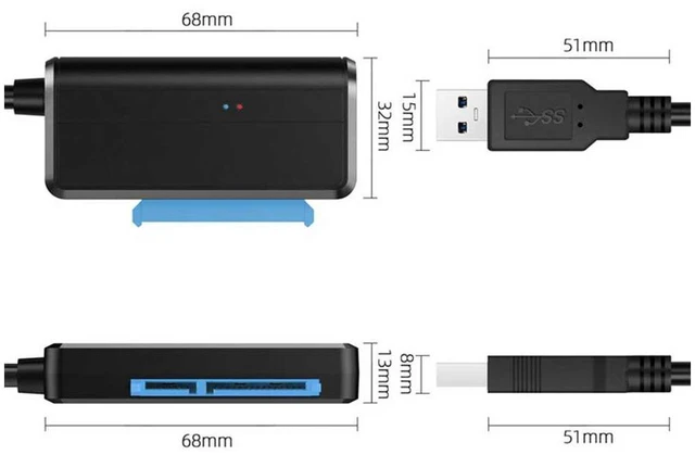 Alt view image 3 of 5 - 45CM USB 3.0 To Sata 3 2 1 Adapter Converter Cable SataIII To USB3.0 For 2.5" 3.5" inch Sata III II I HDD SSD Hard Disk Drive
