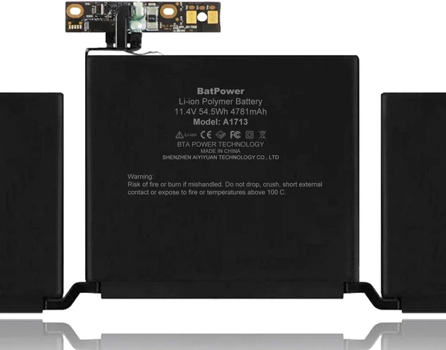 Alt view image 4 of 7 - BatPower A1713 Replacement Laptop Battery for Apple Late 2016 Mid 2017 MacBook Pro 13-inch A1708 EMC 2978 EMC 3164 Battery MacBook Pro 13" Two Thunderbolt 3 Ports A1708 Apple A1713 Battery 54.5Wh