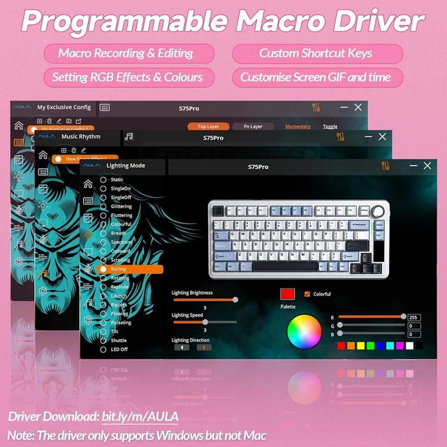 Alt view image 7 of 7 - AULA S75 PRO Wireless Mechanical Keyboard with Screen&Knob, Tri-Mode Hot Swappable Gaming Keyboard 75%, Pre-lubed Switches, RGB Backlit, Side Printed PBT Keycaps, Creamy Sounding Computer Keyboards