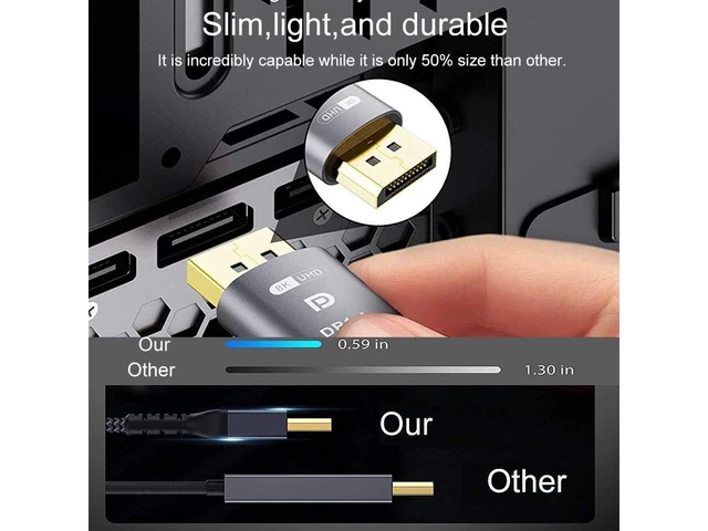 Alt view image 5 of 7 - 8K DisplayPort Cable, 3.3ft Ultra HD DisplayPort 1.4 Male to Male Nylon Braided DP Cable, 7680x4320 Resolution, 8K @60Hz, 4K @144Hz, 32.4Gbps, HDP, HDCP for PC, Laptop, HDTV, DP to DP Cable (1M)