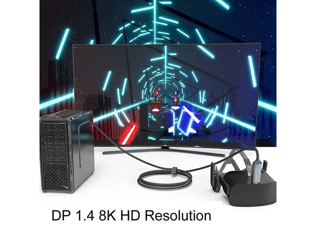 Alt view image 7 of 7 - 8K DisplayPort Cable, 3.3ft Ultra HD DisplayPort 1.4 Male to Male Nylon Braided DP Cable, 7680x4320 Resolution, 8K @60Hz, 4K @144Hz, 32.4Gbps, HDP, HDCP for PC, Laptop, HDTV, DP to DP Cable (1M)