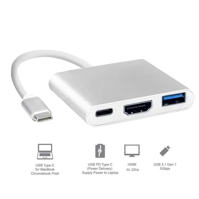 Main image of USB C HUB to Adapter For Macbook Pro/Air Thunderbolt 3 USB Type C Hub to 4K USB 3.0 Port USB-C Power Delivery