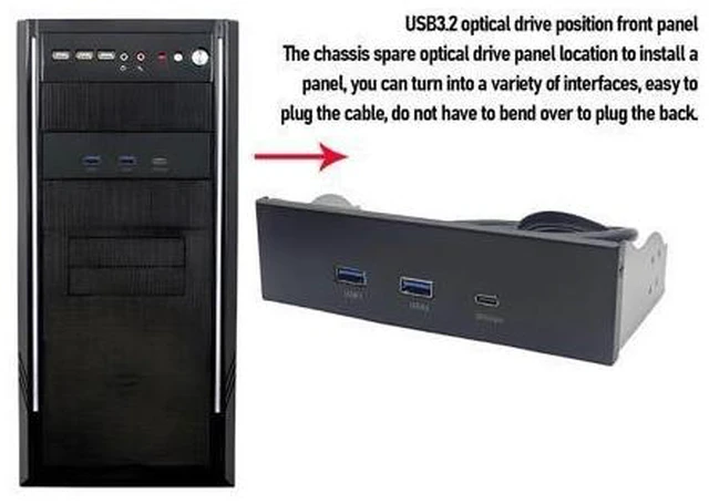 Alt view image 4 of 7 - 5.25 Inch Front Panel USB Hub, 3 Ports USB Front Panel Floppy Disk Bay, 19 Pin USB3.2 GEN2 Internal USB Hub with 2 USB A and 20Gbps USB C Port, for PC Case