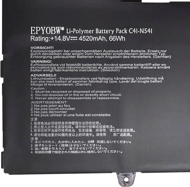 Alt view image 2 of 5 - C41-N541 Laptop Battery 66Wh 4520mAh 14.8V Compatible with ASUS Q501L Q501L-BBI Q501LA Q501LA-BSI5T19 Q501LA-BBI5T03 Series 0B200-00430100M N54PNC3