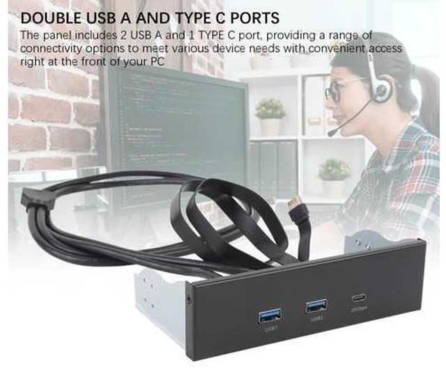 Alt view image 6 of 7 - 5.25 Inch Front Panel USB Hub, 3 Ports USB Front Panel Floppy Disk Bay, 19 Pin USB3.2 GEN2 Internal USB Hub with 2 USB A and 20Gbps USB C Port, for PC Case