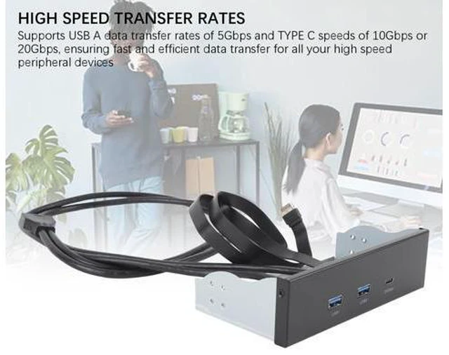 Alt view image 7 of 7 - 5.25 Inch Front Panel USB Hub, 3 Ports USB Front Panel Floppy Disk Bay, 19 Pin USB3.2 GEN2 Internal USB Hub with 2 USB A and 20Gbps USB C Port, for PC Case