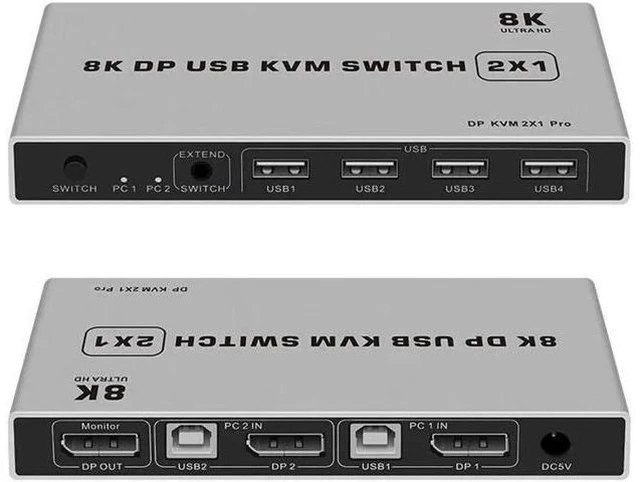 Main image of 2 Port DP 1.4 KVM Switch, Dual-Port DisplayPort USB KVM Switch Support 8K@60Hz & 4K@144Hz for 2 PCs Share Monitor Keyboard Mouse
