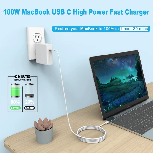 Alt view image 2 of 7 - Replacement MacBook Air Charger for MacBook Pro Charger 100W USB C Power Adapter for Mac Book Pro 2022 2021 2020 2019 2018 16 15 14 13 Inch Fast Charging and All Type C Devices Laptops