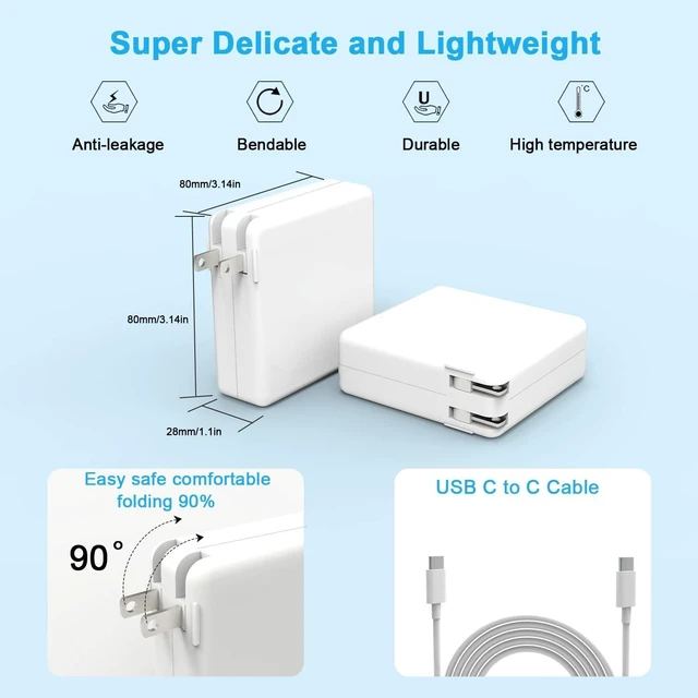 Alt view image 3 of 7 - Replacement MacBook Air Charger for MacBook Pro Charger 100W USB C Power Adapter for Mac Book Pro 2022 2021 2020 2019 2018 16 15 14 13 Inch Fast Charging and All Type C Devices Laptops