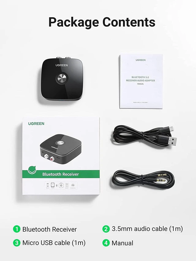 Alt view image 7 of 7 - UGREEN Bluetooth Receiver 5.0 Wireless Auido Music RCA Adapter for Home Car Music Streaming Sound with 3.5mm and 2RCA Compatible with iPhone X, 8, 8 Plus, iPad, Samsung S8 Plus, Note 8, Tablet, Laptop
