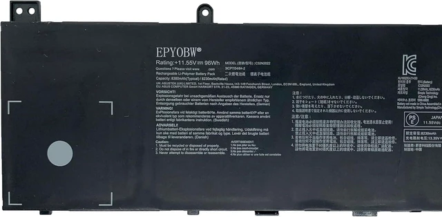 Alt view image 2 of 5 - C32N2022 Laptop Battery 96Wh 8230mAh 6-Cell 11.55V Compatible with Asus VivoBook Pro 16X M7600 / 16X OLED M7600QE-L2040T N7600PC / Zenbook Pro 15 OLED UM535QE-KJ196W Series