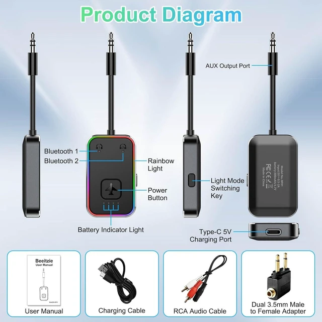 Alt view image 4 of 6 - 2024 Upgraded Pro Aircraft Bluetooth 5.4 Transmitter for All Headphones, aptX LL, Supports 2 Headphones/AirPods, Wireless Audio Adapter for In-Flight, TV, Gym, Tablet, Metal Frame