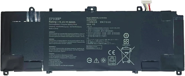 Main image of C41N1903 Laptop Battery 66Wh 4335mAh 4-Cell 15.4V Compatible with Asus ExpertBook B9 B9450 B9450FA B9400CE-KC0166R B9450FA-LB0159R B9450FA-BM0160R B9450FA-BM0161R Series 0B200-03560100