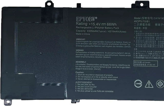 Alt view image 2 of 5 - C41N1903 Laptop Battery 66Wh 4335mAh 4-Cell 15.4V Compatible with Asus ExpertBook B9 B9450 B9450FA B9400CE-KC0166R B9450FA-LB0159R B9450FA-BM0160R B9450FA-BM0161R Series 0B200-03560100