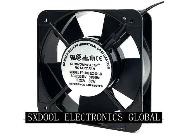 Alt view image 2 of 3 - NEW original COMMONWEALTH ROTARY fan FP-108EX-S1-B AC Axial Fan with Ball Bearing AC 220/240V 50/60Hz 0.22A 38W 2 Wires 150x150x50mm 15cm aluminium alloy Frame