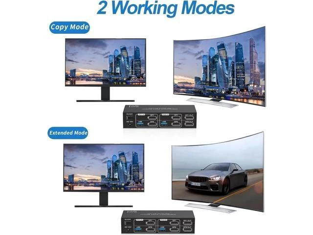 Alt view image 6 of 7 - 2 In 2 Out DP 1.4 Dual Monitor KVM Switch, USB 3.0 DisplayPort KVM Switch for 2 Computers, 8K@60Hz 4K@144Hz with 4 USB 3.0 Ports