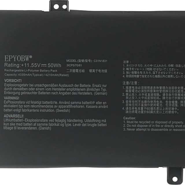 Alt view image 2 of 4 - C31N1831 Laptop Battery 50Wh 4210mAh 11.55V Compatible with Asus Pro574 Pro574FA P3540FA P3548FA P574FA PE574FA Pro3548FA PX574FA Series 0B200-03330200