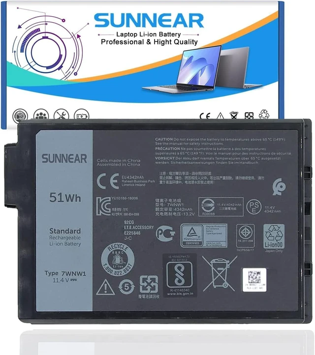 Main image of 7WNW1 Laptop Battery Replacement for Dell Latitude 5420 5424 Rugged, Extreme P85G P86G P137G P137G001 P137G002 P85G001 P86G001 Series DMF8C GK3D3 6NNCF DP3KF DMF0C 07WNW1 451-BCHV 11.4V 51Wh 4342mAh