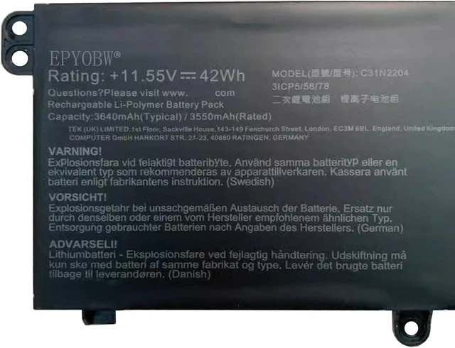 Alt view image 2 of 3 - C31N2204 Laptop Battery 42Wh Compatible with ASUS Vivobook Go 14 E1404FA / Vivobook Go 14 E1404GA Series 0B200-04330000 0B20004330000