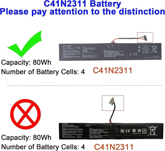 Alt view image 2 of 6 - C41N2311 Black Connector Laptop Battery 80Wh 5150mAh 15.56V Compatible with Asus ROG Ally X/Ally X (2024) RC72LA / RC72LA-ALLYX.Z1X Gaming Handheld Parts Series 0B200-04560000 4ICP6/42/111