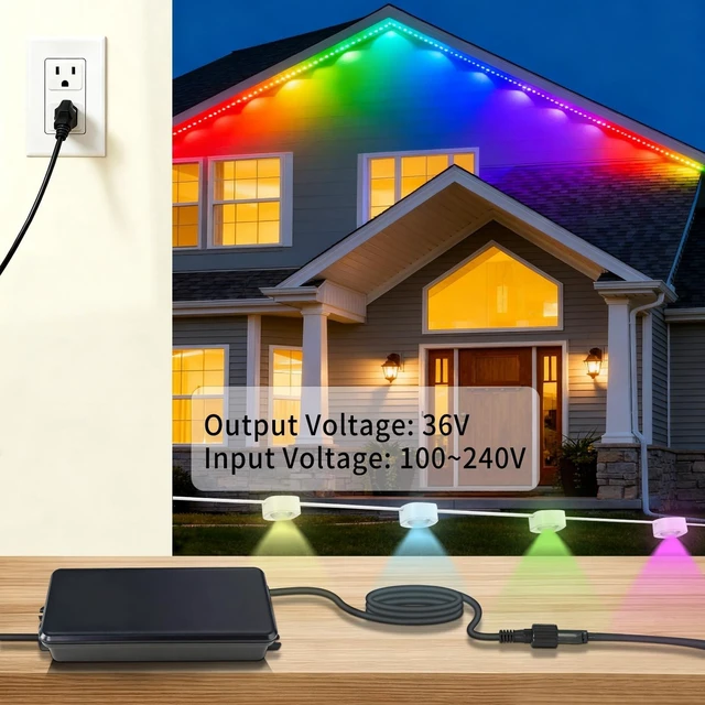 Alt view image 5 of 5 - 36V Waterproof Power Adapter Charger, for Govee Permanent Outdoor Light Compatible with Govee H705D/H705E/H705F Replacement Power Supply Cord(Black)