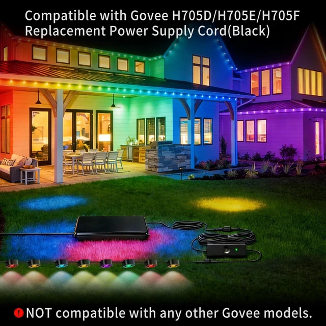 Alt view image 3 of 5 - 36V Waterproof Power Adapter Charger, for Govee Permanent Outdoor Light Compatible with Govee H705D/H705E/H705F Replacement Power Supply Cord(Black)