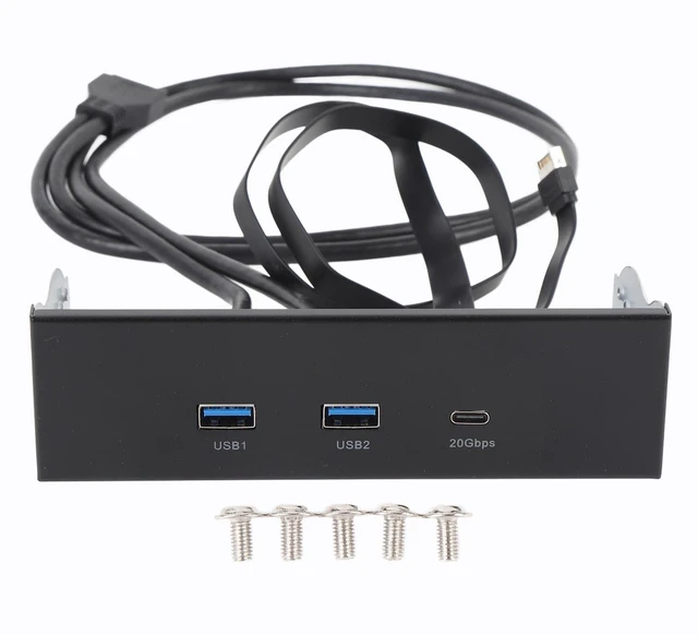 Main image of 5.25 Inch Front Panel USB C Hub, GEN2x2 USB A Type C 3 Ports USB Front Panel Hub, 5.25 Inch 19 Pin 20Gbps Optical Drive Extension Panel for PC Computer