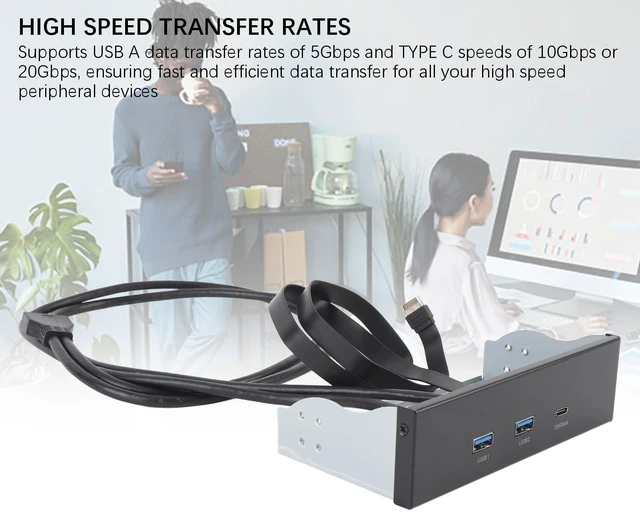 Alt view image 4 of 5 - 5.25 Inch Front Panel USB C Hub, GEN2x2 USB A Type C 3 Ports USB Front Panel Hub, 5.25 Inch 19 Pin 20Gbps Optical Drive Extension Panel for PC Computer