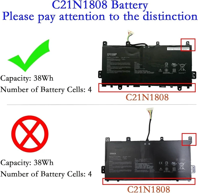 Alt view image 2 of 5 - C21N1808 Laptop Battery 38Wh 4940mAh 7.7V Compatible with Asus Chromebook C523NA C523NA-A20007 C523NA-1A Series C21PqCH 0B200-03060000 0B200-03130000