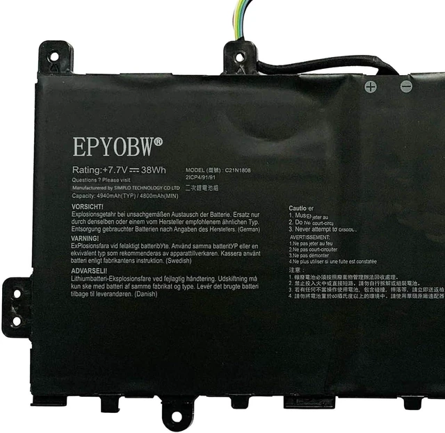 Alt view image 3 of 5 - C21N1808 Laptop Battery 38Wh 4940mAh 7.7V Compatible with Asus Chromebook C523NA C523NA-A20007 C523NA-1A Series C21PqCH 0B200-03060000 0B200-03130000